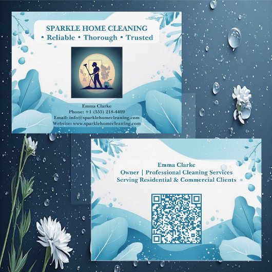 Professional Home Cleaning Services Logo QR Code Visitenkarte