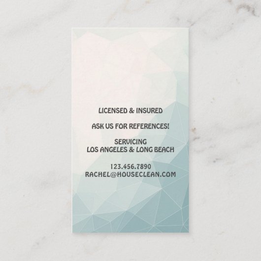 Professional House Cleaning Service Housekeeping Visitenkarte (Rückseite)