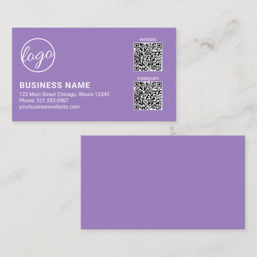 Professional Lavender Logo QR Code Modern Visitenkarte (Vorne/Hinten)