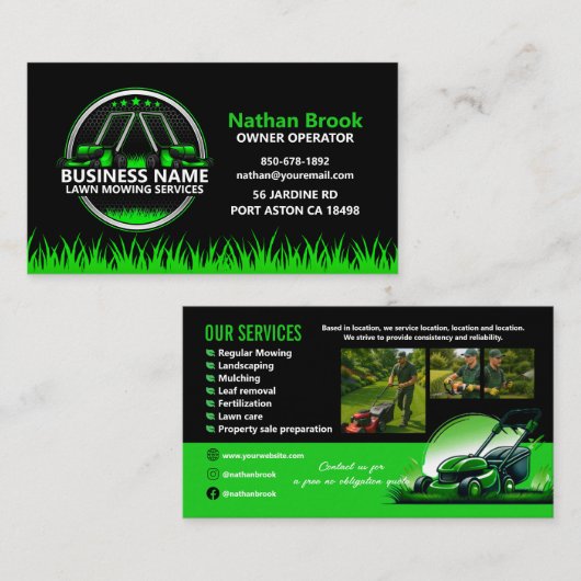 Professional Lawn Care Landscaping Green Black QR Visitenkarte (Vorne/Hinten)