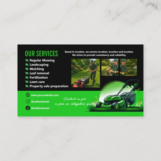 Professional Lawn Care Landscaping Green Black Visitenkarte (Rückseite)