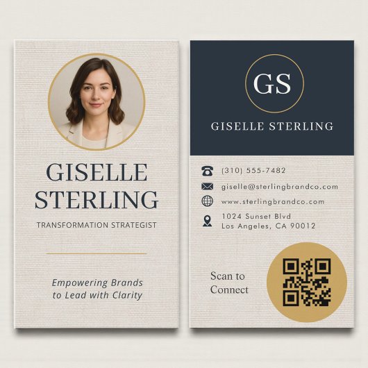 Professional Linen Photo QR Code Modern Visitenkarte