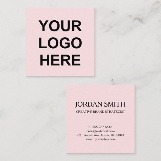 Professional Logo Minimal Modern Blush Pink  Quadratische Visitenkarte (Vorne/Hinten)