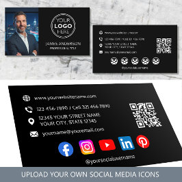 Professional Logo Photo Social Media QR Code Black Visitenkarte