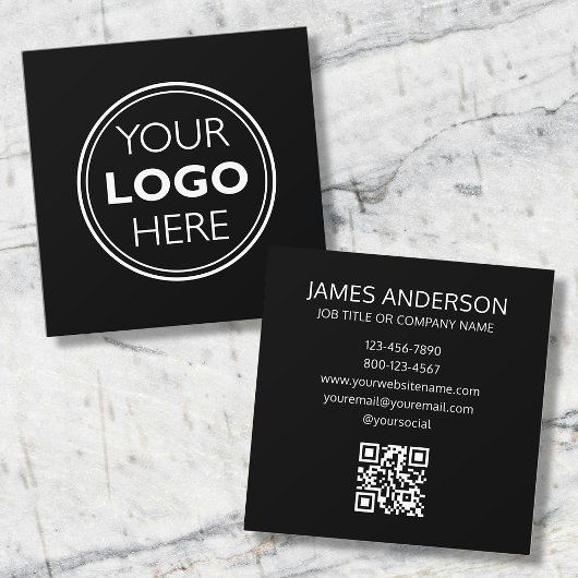 Professional Logo QR Code Minimalist Black Quadratische Visitenkarte