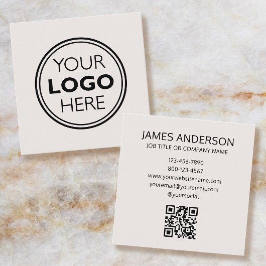 Professional Logo QR Code Minimalist Off-White Quadratische Visitenkarte