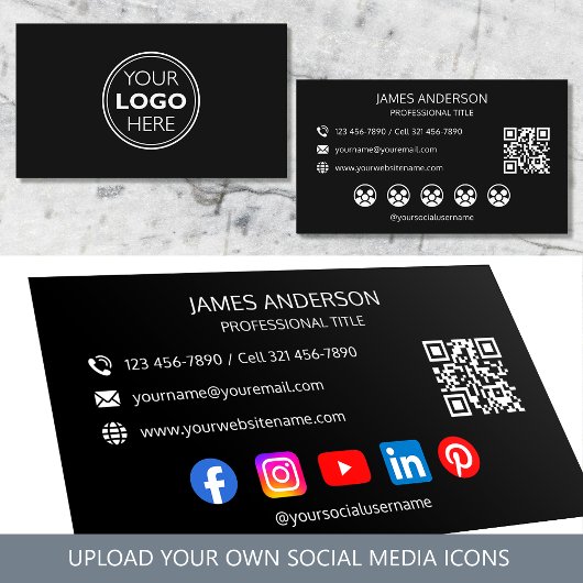 Professional Logo Social Media QR Code Black Visitenkarte