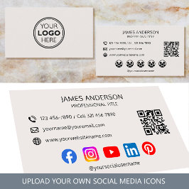 Professional Logo Social Media QR Code Off-White Visitenkarte