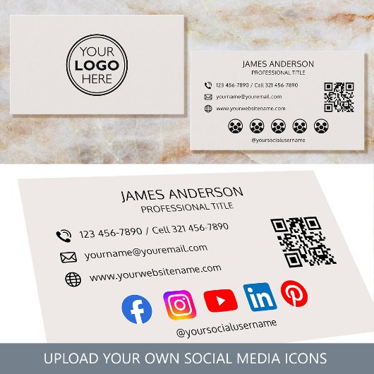 Professional Logo Social Media QR Code Off-White Visitenkarte