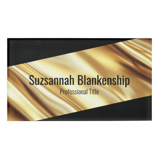 Professional Luxury Gold Ribbon Black Text Namenschild (Vorderseite)