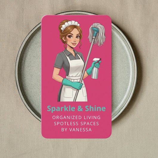 Professional Maid House Cleaning Housekeeping Pink Visitenkarte