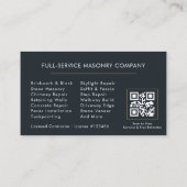 Professional Masonry Bricklayer Business QR Code Visitenkarte (Rückseite)