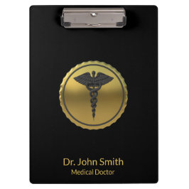 Professional Medical 3D Gold Caduceus Emblem Klemmbrett