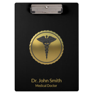 Professional Medical 3D Gold Caduceus Emblem Klemmbrett