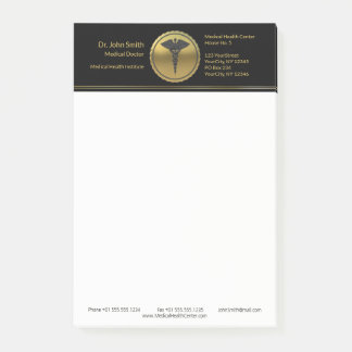 Professional Medical 3D Gold Caduceus Emblem Post-it Klebezettel
