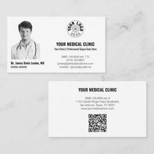 Professional Medical Doctor Photo & Logo, QR Code  Visitenkarte (Vorne/Hinten)