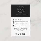 Professional Model Actor Photo Black White Visitenkarte (Rückseite)