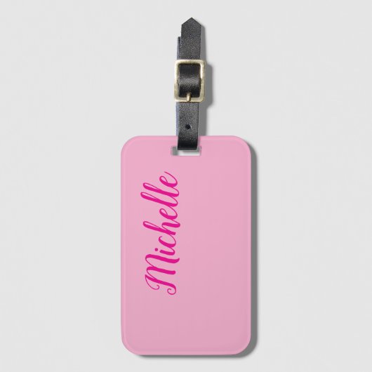 Professional modern handwriting name pink white gepäckanhänger (Vorderseite Vertikal)