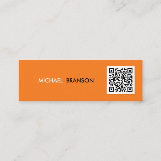 Professional Modern ORANGE Black Minimal QR CODE Mini Visitenkarte (Vorderseite)