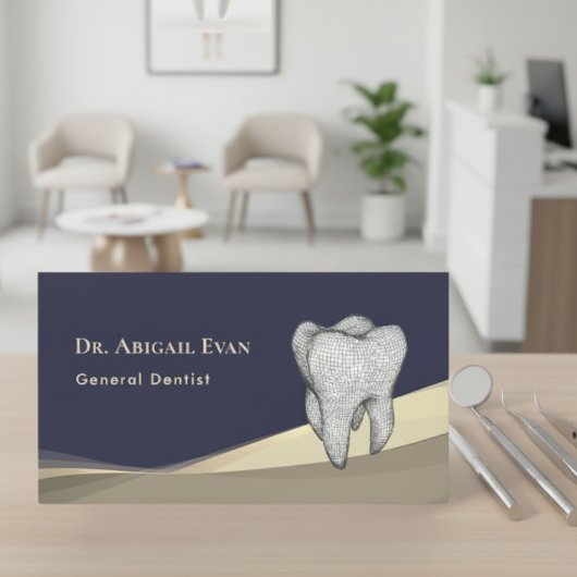 Professional Navy Blue Gold 3D Tooth Icon Dentist Visitenkarte