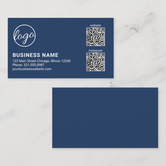 Professional Navy Blue Logo QR Code Modern Visitenkarte (Vorne/Hinten)