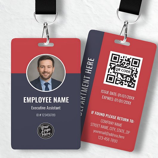 Professional Navy Blue Red Custom Employee ID Ausweis