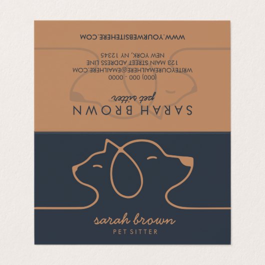 Professional Navy & Brown Pet Visitenkarten (Außenseite Aufgefaltet)