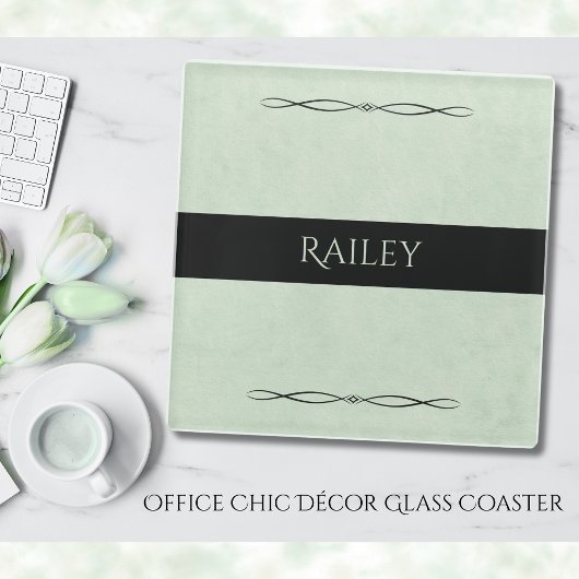 Professional Office Desk Sage Green Monogram Glasuntersetzer