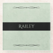 Professional Office Desk Sage Green Monogram Glasuntersetzer (Vorderseite)