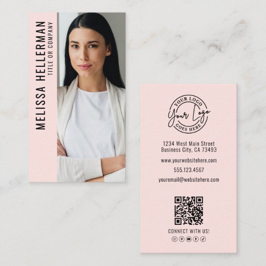 Professional Photo Logo Vertical Pink Visitenkarte (Vorne/Hinten)