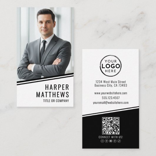 Professional Photo QR Code Company Logo Vertical Visitenkarte (Vorne/Hinten)