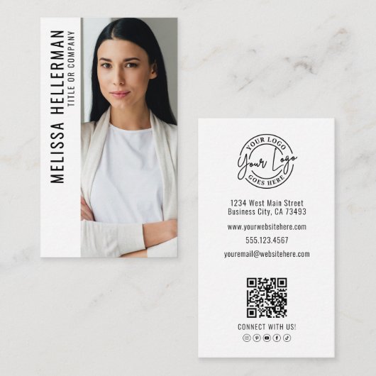 Professional Photo QR Code Company Logo Vertical Visitenkarte (Vorne/Hinten)