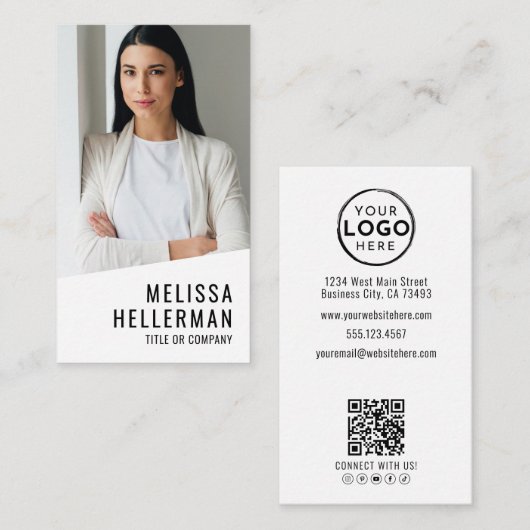 Professional Photo QR Code Company Logo Vertical Visitenkarte (Vorne/Hinten)