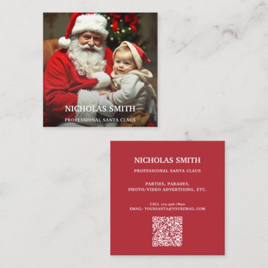 Professional Photo Santa Claus QR code Quadratische Visitenkarte (Vorne/Hinten)