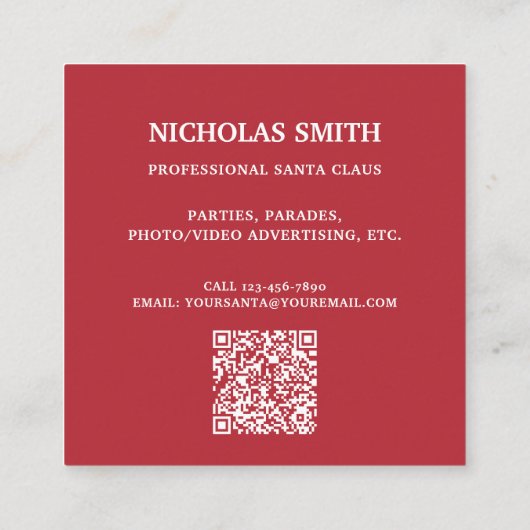 Professional Photo Santa Claus QR code Quadratische Visitenkarte (Rückseite)