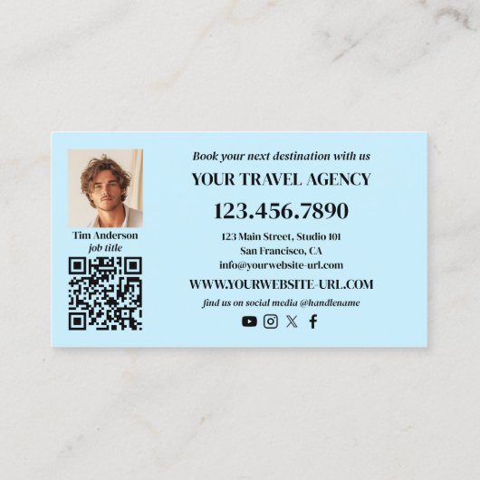 Professional Photo Travel Agency Business Card Visitenkarte (Rückseite)