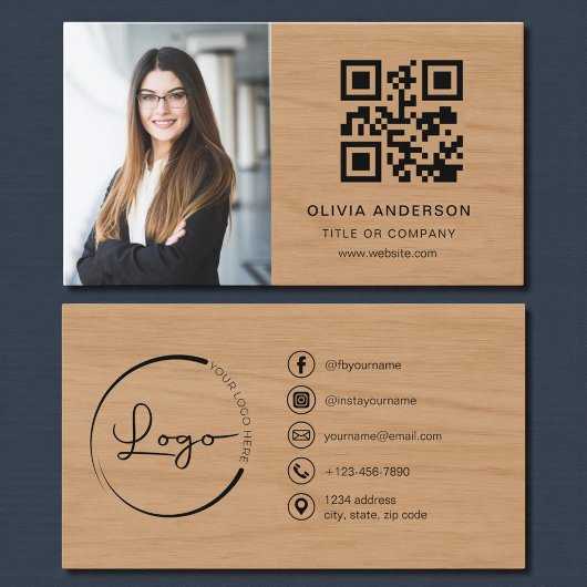 Professional Photo Wood QR Code Social Media Visitenkarte