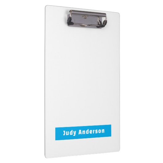 Professional Plain Modern Elegant Name Blue White Klemmbrett (Rechts)