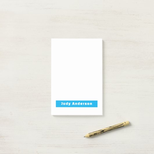 Professional Plain Modern Elegant Name Blue White Post-it Klebezettel (Auf Schreibtisch)