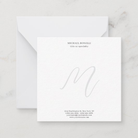 Professional Plain Modern Minimalist Monogrammed Mitteilungskarte (Vorderseite)