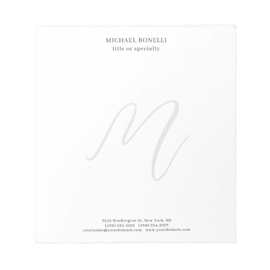 Professional Plain Modern Minimalist Monogrammed Notizblock (Vorderseite)