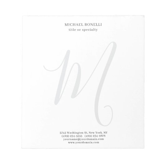 Professional Plain Modern Minimalist Monogrammed Notizblock (Vorderseite)