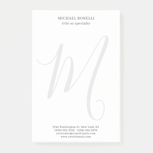 Professional Plain Modern Minimalist Monogrammed Post-it Klebezettel (Vorderseite)