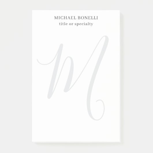 Professional Plain Modern Minimalist Monogrammed Post-it Klebezettel (Vorderseite)
