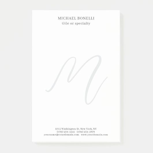 Professional Plain Modern Minimalist Monogrammed Post-it Klebezettel (Vorderseite)