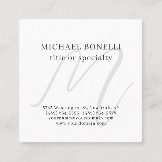 Professional Plain Modern Minimalist Monogrammed Quadratische Visitenkarte (Vorderseite)