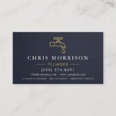 Professional Plumber Navy Blue Gold Minimalist Visitenkarte (Vorderseite)