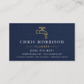 Professional Plumbing Plumber Navy Blue Gold Visitenkarte (Vorderseite)