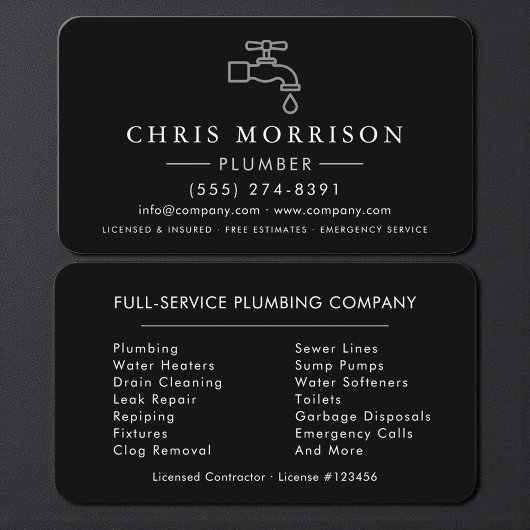 Professional Plumbing Service Black & Silver Visitenkarte
