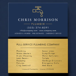 Professional Plumbing Service Plumber Navy Blue Visitenkarte